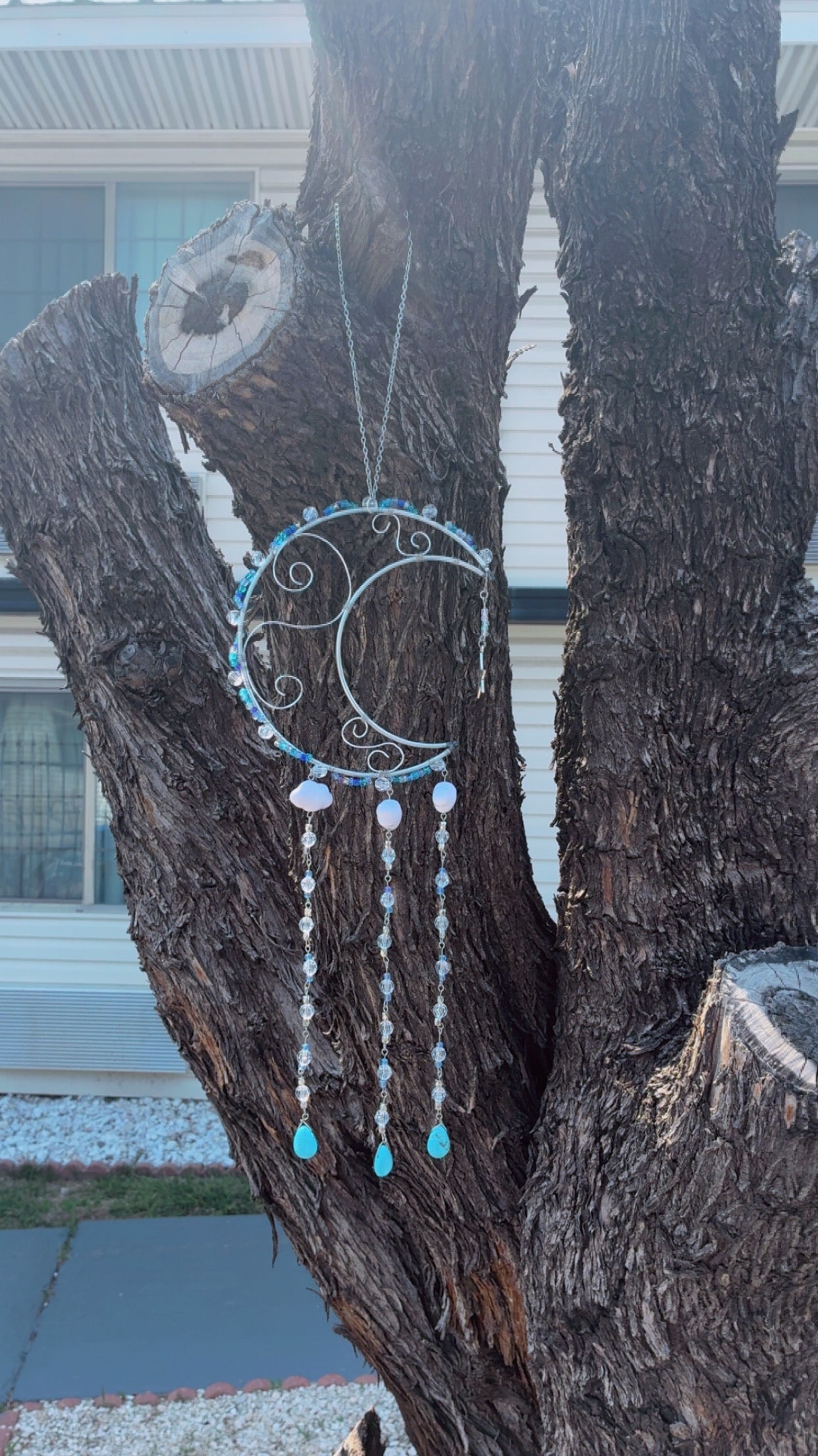 "Celestial Moon & Stars Howlite Suncatcher"