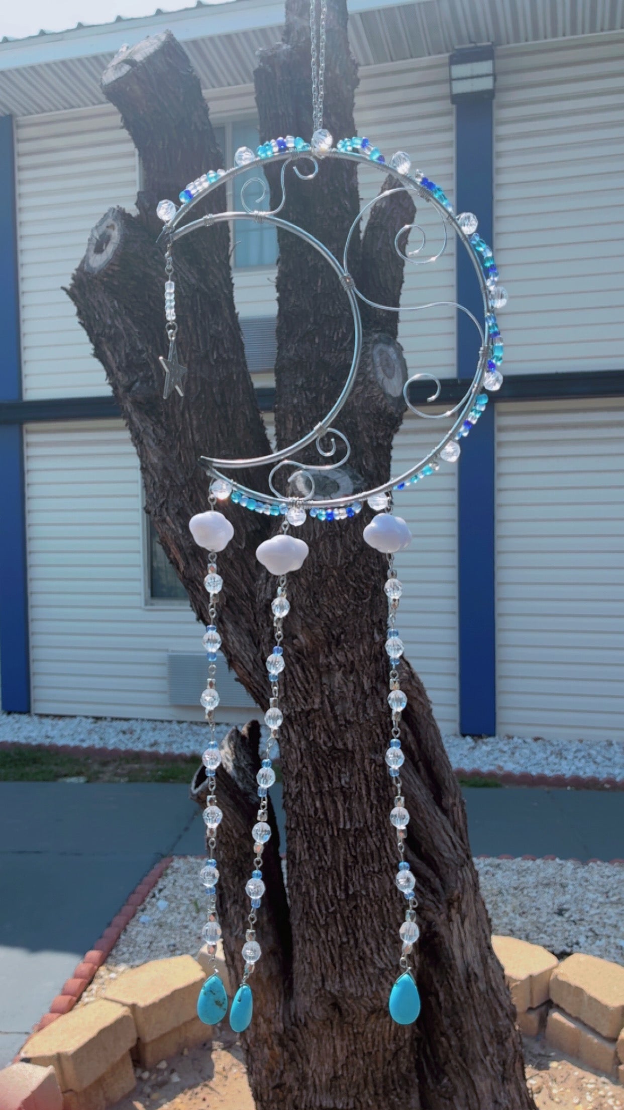 "Celestial Moon & Stars Howlite Suncatcher"
