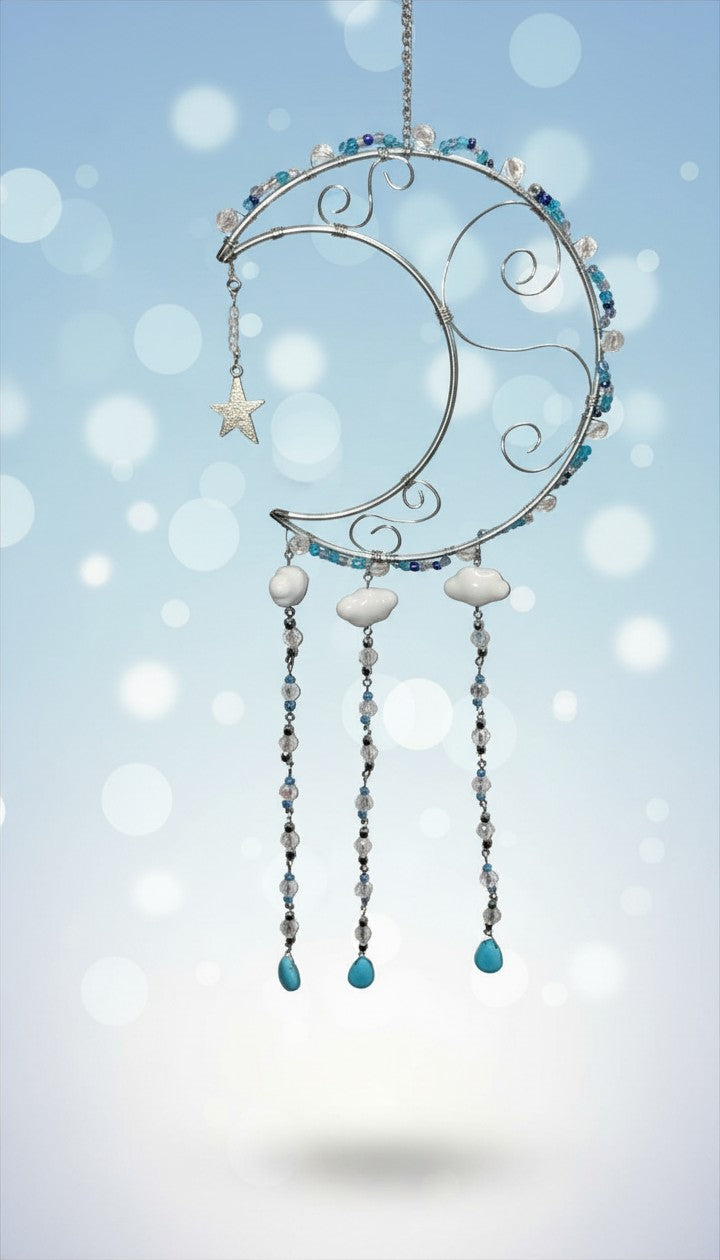 "Celestial Moon & Stars Howlite Suncatcher"