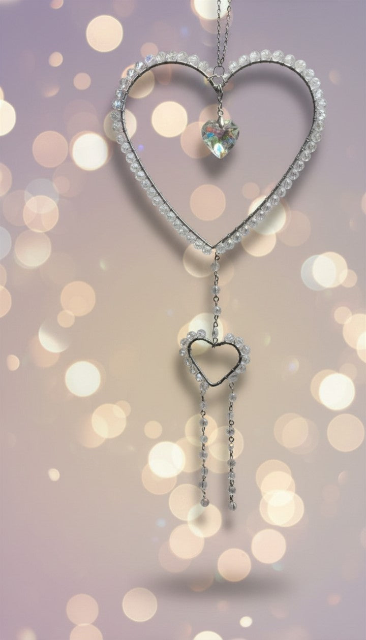 "Cascading Hearts Crystal Suncatcher"