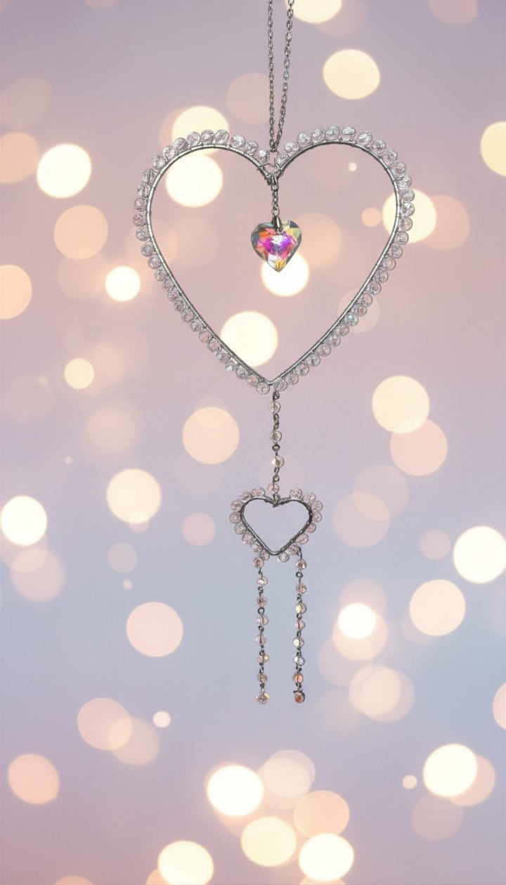 "Cascading Hearts Crystal Suncatcher"