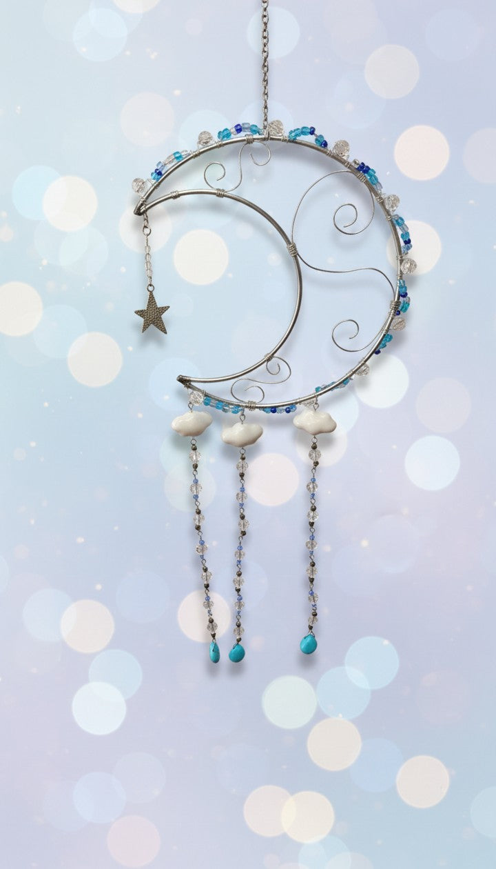 "Celestial Moon & Stars Howlite Suncatcher"